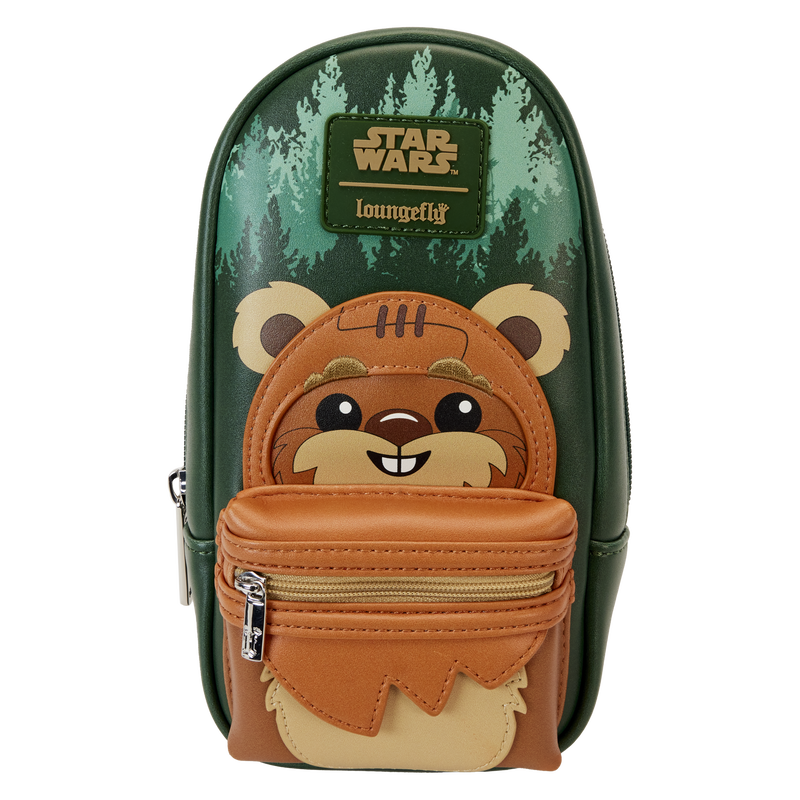 Image of our Star Wars mini backpack pencil case featuring an Ewok in front of a forest background 